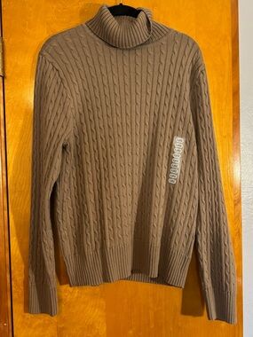 JEANNE PIERRE Women’s Taupe-Brown Cable Turtleneck Sweater